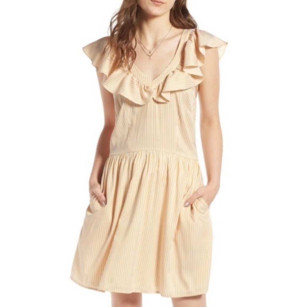 TREASURE & BOND YELLOW STRIPED RUFFLE DRESS